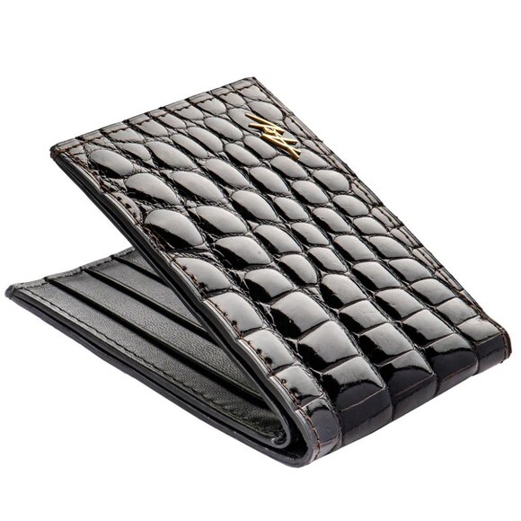 Unisex Exotic Leather Wallet – Alligator Skin Shiny Black - Picture 1 of 4